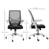 Vinsetto Scaun de Birou Ergonomic cu Înălțime Reglabilă și Brațe Rabatabile Pivotant la 360°, 62,5x55x94-104 cm, Negru(m-3)