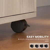 HOMCOM Dulap de Birou cu 4 Roți, Raft Deschis, 2 Sertare, Mobilier de Birou din Lemn și Metal, 40x35x60 cm, Lemn Natural(m-6)