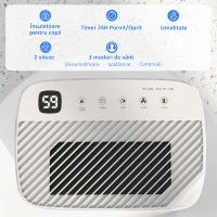 HOMCOM Deumidificator Portabil cu Rezervor de 2,5L, 2 Viteze, Temporizator și Oprire Automată, 32x23x49 cm, Alb(m-5)