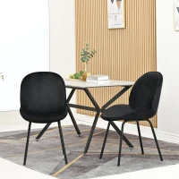 Chaise de salle à manger (lot de 2), dossier rond, rembourrage en velours, structure en métal, ergonomique, Noir(m-1)