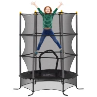 HOMCOM Trampoline voor Kinderen, Ø163 cm, met Veiligheidsnet, Voor Binnen en Buiten, Belasting tot 50 kg, Staal, Kunststof, Zwart(m-11)