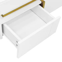 Table basse en laque brillante avec tiroirs et accents dorés, Blanc(m-7)