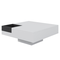 Table basse en haute brillance, table d'appoint avec boîte de rangement amovible et effet lumineux LED, 72×72×30 cm, Blanc