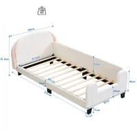 Lit pour enfant 90×200 cm avec sommier à lattes, en forme de lapin, tête de lit en sherpa, montage facile, matelas non inclus,Blanc+Rose(m-3)