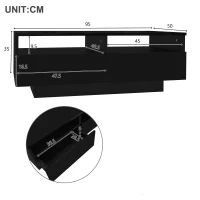 Table basse LED en laque brillante avec 2 tiroirs,  table centrale moderne avec lumières LED 16 couleurs,  USB,  95×50×35 cm, Noir(m-3)