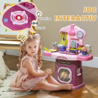 AIYAPLAY Bucătărie Jucărie pentru Copii 3-6 Ani cu 38 Accesorii, Sunete Realiste și Lumină la Cuptor, 51x21x60 cm, Roz(m-4)
