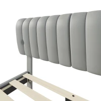 Stilvolles Polsterbett, 140×200, Kunstleder, Abnehmbare Rückenlehne mit Reißverschluss, Lattenrost und Kopfteil, ohne Matratze, Grau(m-6)
