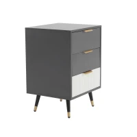 Elegante mobiletto con 3 cassetti e dettagli dorati, 45x40x65 cm, Bianco+grigio(m-7)