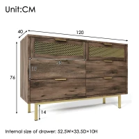 Sideboard Cabinet with 6 Drawers and Metal Handles, Multipurpose Storage Cabinets for Hallway, Bedroom, 120L x 40W x 76H cm, Dark Brown(m-3)