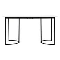 Table à manger moderne 140 x 80 cm, table rectangulaire avec motif marbre, structure en métal et pieds réglables pour salle à manger et salon,Blanc(m-6)