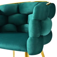 Chaise en velours de luxe, chaise de salle à manger avec pieds en fer doré, supports avant réglables et dossier confortable, Vert foncé(m-6)