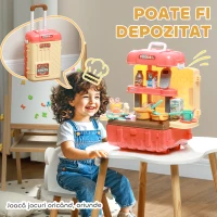 AIYAPLAY Joc pentru Copii 3 în 1 din 36 Piese cu Masă pentru Tacâmuri și Cărucior, 48x26x64 cm, Multicolor(m-5)