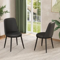 Set de 2 scaune de prânz ergonomice, șezut din piele PU, structură metalică, 44×41×88 cm, Negru(m-2)
