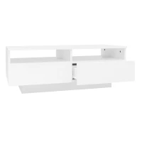 Tavolino da salotto LED lucido con 2 cassetti, con luci LED a 16 colori e USB, 95×50×35 cm, Bianco(m-11)