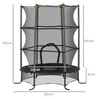 HOMCOM Trampoline voor Kinderen, Ø163 cm, met Veiligheidsnet, Voor Binnen en Buiten, Belasting tot 50 kg, Staal, Kunststof, Zwart(m-3)