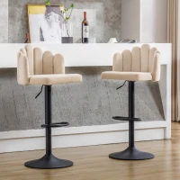 Tabourets de bar en velours, lot de 2, pivotants et réglables en hauteur, chaises de loisirs modernes avec repose-pieds pour restaurants et bars,Beige(m-1)