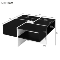 Quadratischer Couchtisch 70x70cm mit 5 Fächern ,Weiß+Schwarz(m-3)