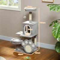 PawHut Arranhador para Gatos Torre para Gatos com Ninho Caverna Plataforma Arranhador Bola Suspensa 48x40x110 cm Cinza Claro(m-3)