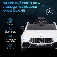 AIYAPLAY Carro Elétrico para Crianças Carro Mercedes AMG CLA 45 com Bateria 12V  Faróis LED Buzina e Música 110x61x45 cm Branco(m-4)