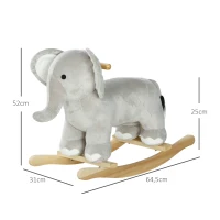 AIYAPLAY Cavalo Baloiço para Crianças Cavalo de Brincar em Forma de Elefante com Som Guiador e Base de Madeira 64,5x31x52 cm Cinzento(m-3)