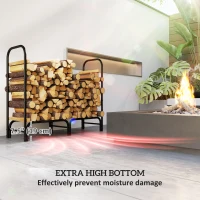 Outsunny 4FT Firewood Rack with Canvas Carrier Bag and 600D Oxford Waterproof Cover, Metal Log Store Indoors, Log Storage Rack Holder for Outdoor Indoor Fireplace, Black(m-5)