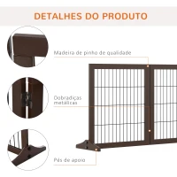 PawHut Barreira de Segurança para Cães de 3 Paineis com Estrutura de Madeira e Pés de Apoio 185x36x71 cm Marrom(m-6)