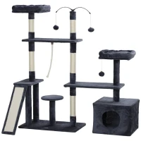 PawHut Arranhador para Gatos 134 cm com Caverna Plataformas Bolas de Jogar e Postes de Sisal 124,5x40x134 cm Cinza Escuro(m-11)