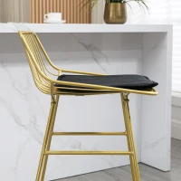 HOMCOM Conjunto de Bancos Altos de Cozinha com Encosto Almofada e Estrutura de Aço Carga 120 kg  44,5x48x94,6 cm  Dourado(m-8)