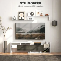 HOMCOM Mobilier TV cu Raft de Perete, Rafturi Deschise și Dulăpior din Lemn, Mobilier TV Modern, 153,6x25x42 cm, Alb(m-4)