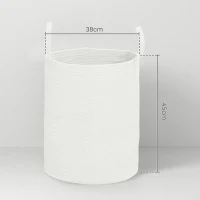 HOMCOM Coș pentru Rufe de 36L, Portabil și Pliabil cu Mânere, Coș de Rufe din Bumbac Natural, Ø38x45 cm, Alb Crem(m-3)