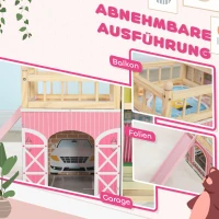 AIYAPLAY Poppenhuis, 3 Verdiepingen, 13 Meubelstukken, Garage, Glijbanen & Balkon, 114 x 32 x 92 cm, Roze(m-4)