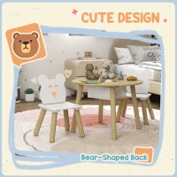 AIYAPLAY 3 Pieces Kids Activity Table Set with Centre Mesh Bag, Bear Shaped Backrest, for Arts, Reading, Dining(m-4)