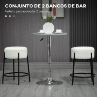 HOMCOM Conjunto de 2 Bancos Altos de Cozinha em Borrego Bancos Altos sem Encosto para Bar Sala de Jantar Ø43x62 cm Branco(m-4)