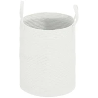 HOMCOM Coș pentru Rufe de 36L, Portabil și Pliabil cu Mânere, Coș de Rufe din Bumbac Natural, Ø38x45 cm, Alb Crem(m-10)