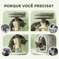 PawHut Arranhador para Gatos Torre para Gatos com Ninho Caverna Plataforma Arranhador Bola Suspensa 48x40x110 cm Cinza Claro(m-7)