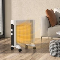 HOMCOM Aquecedor Elétrico 1000W/2000W Aquecedor com Painéis de Mica Rodas Aquecedor Elétrico de Baixo Consumo 26,5x55x61,5 cm Branco(m-2)