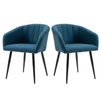 HOMCOM Set de 2 Scaune Tapițate Moderne, Scaune pentru Sufragerie și Living cu Picioare Metalice, 62x56x76 cm, Albastru(m-11)