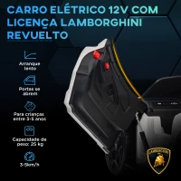 AIYAPLAY Carro Elétrico para Crianças Carro Lamborghini Revuelto com Bateria 12V  Faróis LED e Música 105x60x40 cm Branco(m-4)