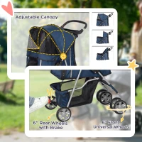 PawHut Carrinho de Passeio para Animais de Estimação Dobrável com Cesta de Armazenamento e Travão 75x45x97cm Azul Escuro(m-6)