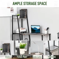 HOMCOM Birou Pliabil cu Bibliotecă pe 4 Niveluri, Birou Economizor de Spațiu din Metal și Lemn, 106x48x128 cm, Gri(m-6)