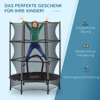 HOMCOM Kindertrampoline, Ø140 cm met Veiligheidsnet, geschikt voor binnen en buiten, Staal, Kunststof, Belastbaar tot 50 kg, Zwart(m-7)
