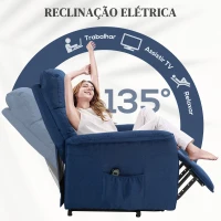 HOMCOM Poltrona Relax Reclinável Elétrica Poltrona Levanta Pessoas com Controlo Remoto e Bolso Lateral 66x90x96 cm Azul(m-5)