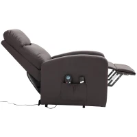 HOMCOM Massagestoel met opstaan hulp, relaxstoel, ligstoel, hoofdsteun, 8 vibratiepunten, 2 afstandsbedieningen, bruin(m-12)