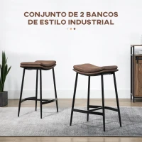 HOMCOM Conjunto de 2 Bancos Altos de Cozinha Bancos de Bar com Estrutura de Aço Estilo Industrial 48,5x38,5x68,5 cm Marrom(m-4)