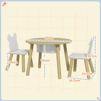 AIYAPLAY 3 Pieces Kids Activity Table Set with Centre Mesh Bag, Bear Shaped Backrest, for Arts, Reading, Dining(m-3)