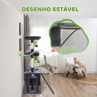 PawHut Arranhador para Gatos 134 cm com Caverna Plataformas Bolas de Jogar e Postes de Sisal 124,5x40x134 cm Cinza Escuro(m-7)