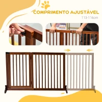 PawHut Barreira de Segurança Extensível 3 Peças com Estrutura de Madeira e Suporte de Pé 113-166x36x71 cm Marrom(m-4)