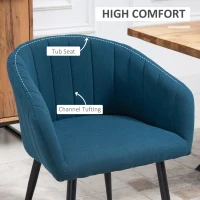 HOMCOM Set de 2 Scaune Tapițate Moderne, Scaune pentru Sufragerie și Living cu Picioare Metalice, 62x56x76 cm, Albastru(m-4)