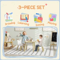 AIYAPLAY 3 Pieces Kids Activity Table Set with Centre Mesh Bag, Bear Shaped Backrest, for Arts, Reading, Dining(m-6)