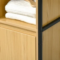 kleankin Coluna Casa de Banho com 1 Porta e 3 Prateleiras Abertas Coluna Auxiliar Casa de Banho  30x28x168cm Carvalho(m-7)